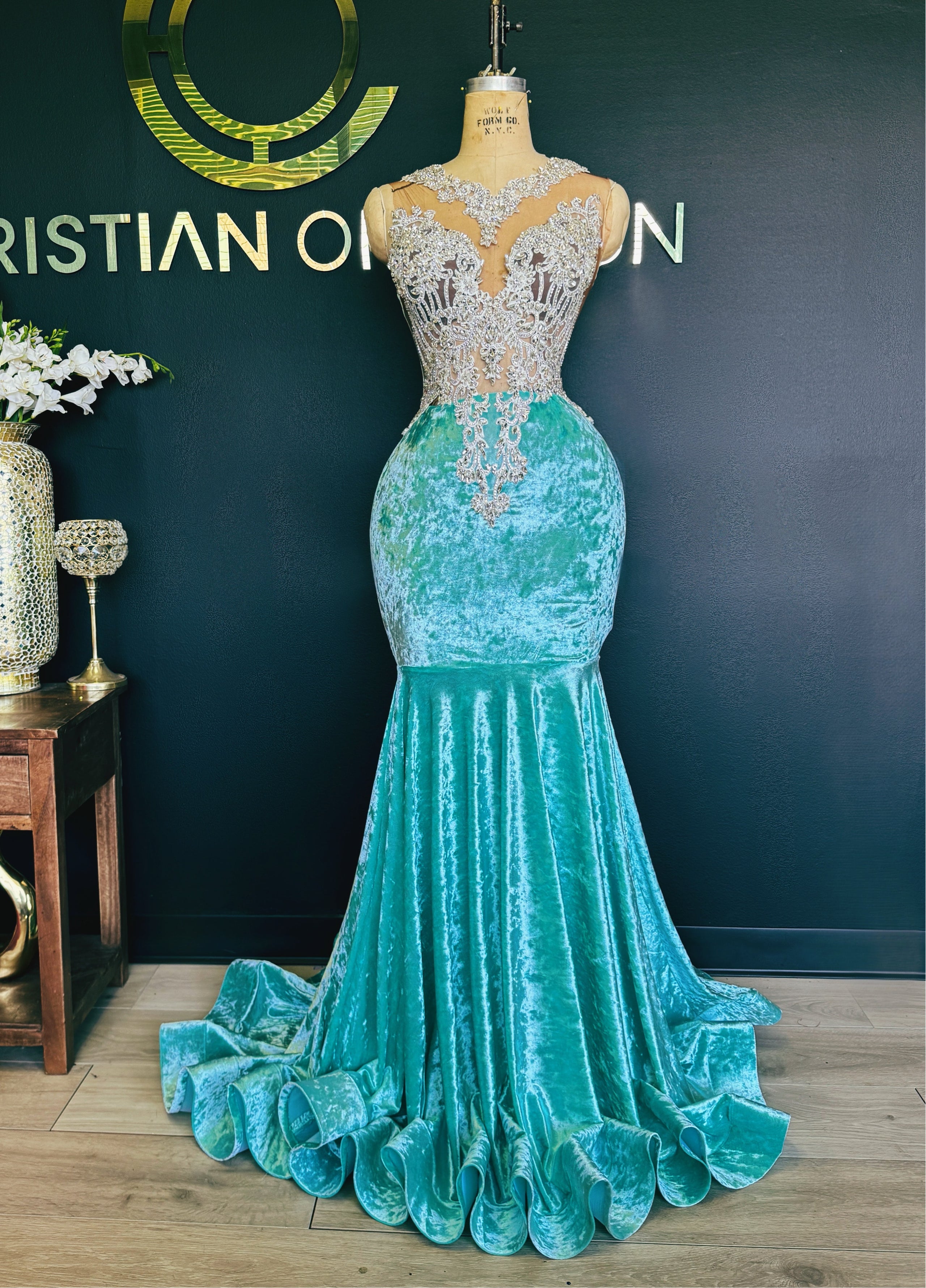 Crushed velvet prom dress top