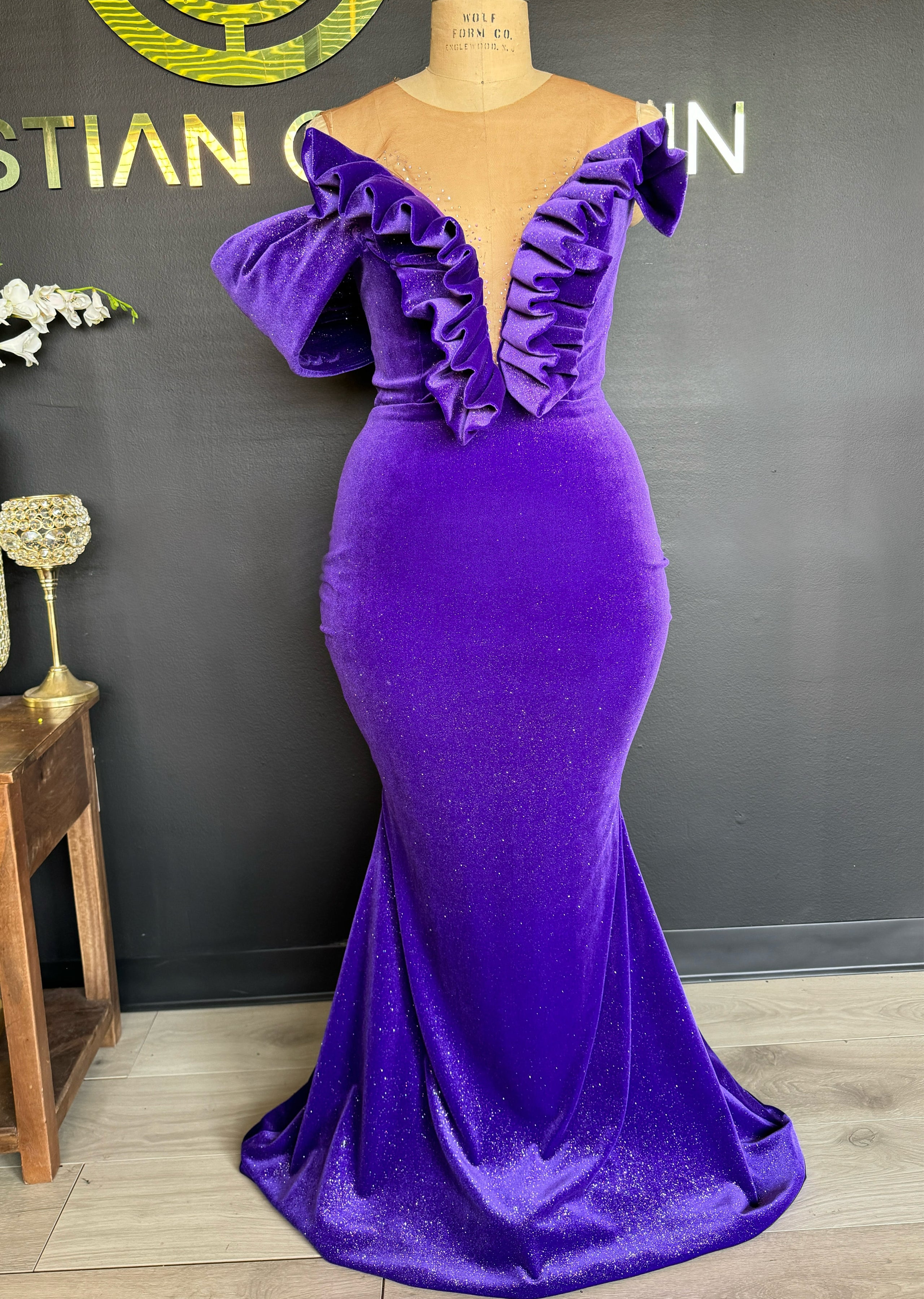 Violet Glitter Velvet Gown Size 16 18 Christian Omeshun